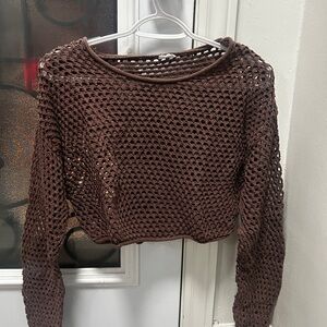 Garage Brown Crochet Knit Sweater